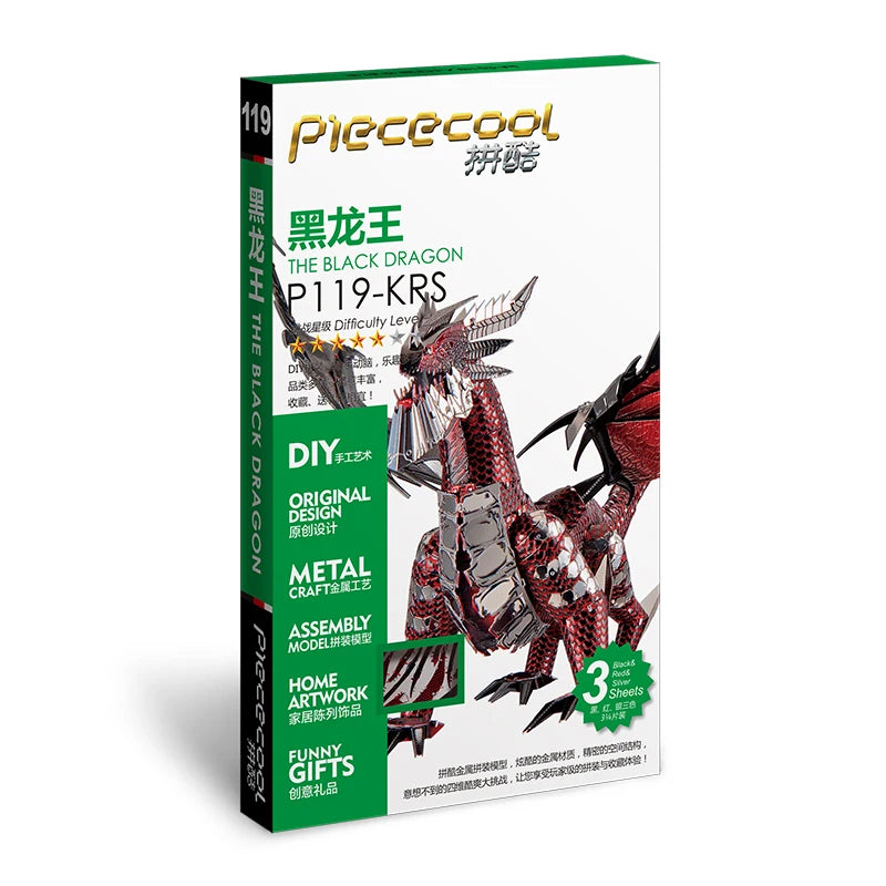 Quebra-Cabeça 3D Metal Dragão Negro – Puzzle Metálico DIY a Laser para Montagem e Decoração