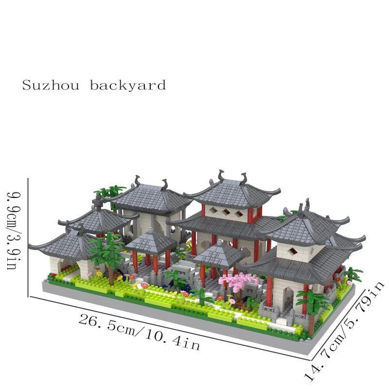 Blocos de Montagem Micro Suzhou Garden – Puzzle de Construção Estilo Étnico em Mini Blocos