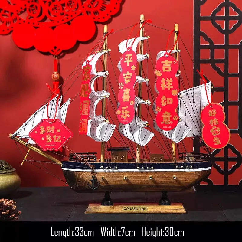 Barco Pirata Decorativo em Madeira Artesanal – Navio Náutico para Decoração de Casa e Escritório