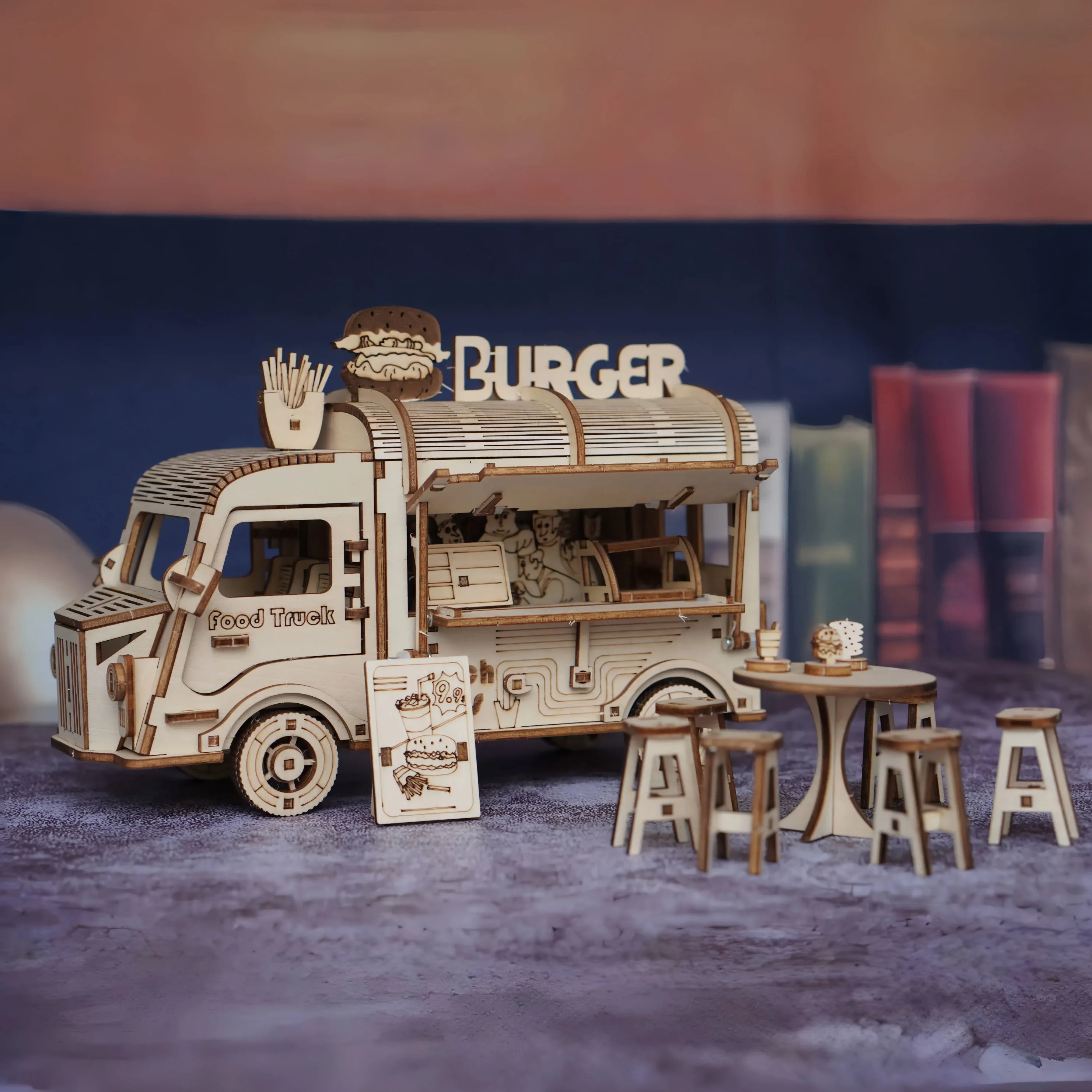 Quebra-Cabeça 3D de Madeira Caminhão de Fast Food – Modelos Artesanais de Caminhão, Ônibus e Carro – Brinquedo DIY Decorativo e Presente Criativo
