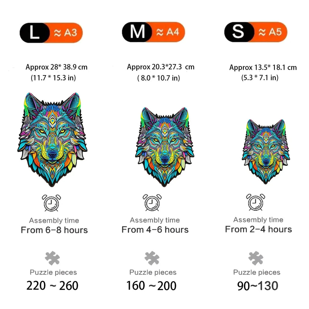 Puzzle de Madera Lobo 3D de Forma Irregular – Juguete Educativo para Niños y Adultos