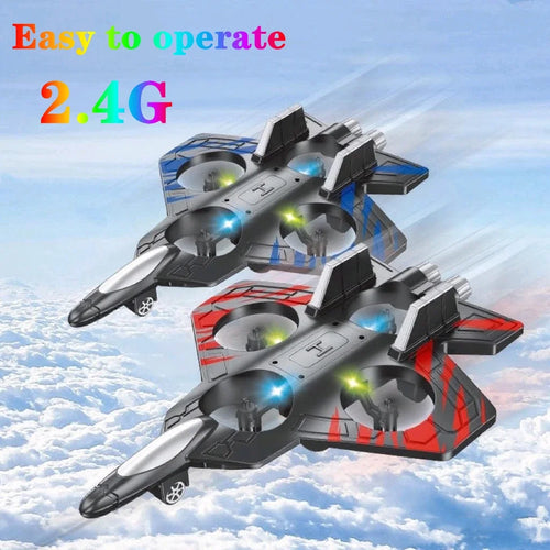 Avião RC de Combate em Espuma EPP 2.4GHz com Luzes LED – Controle Remoto para Crianças e Iniciantes
