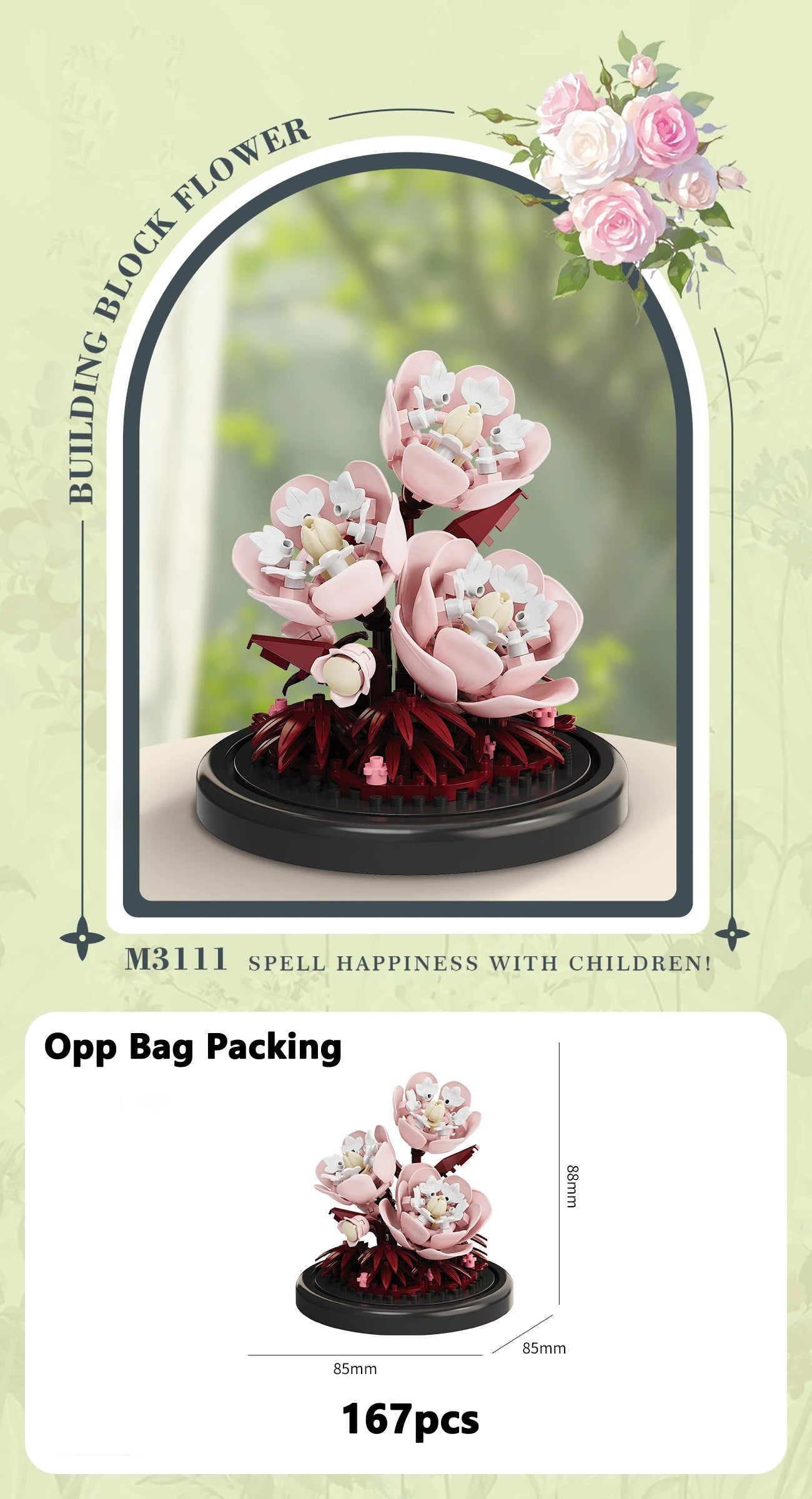 Buquê de Flores Eternas em Mini Blocos – Bonsai Decorativo em Blocos de Montar para Decoração e Presente