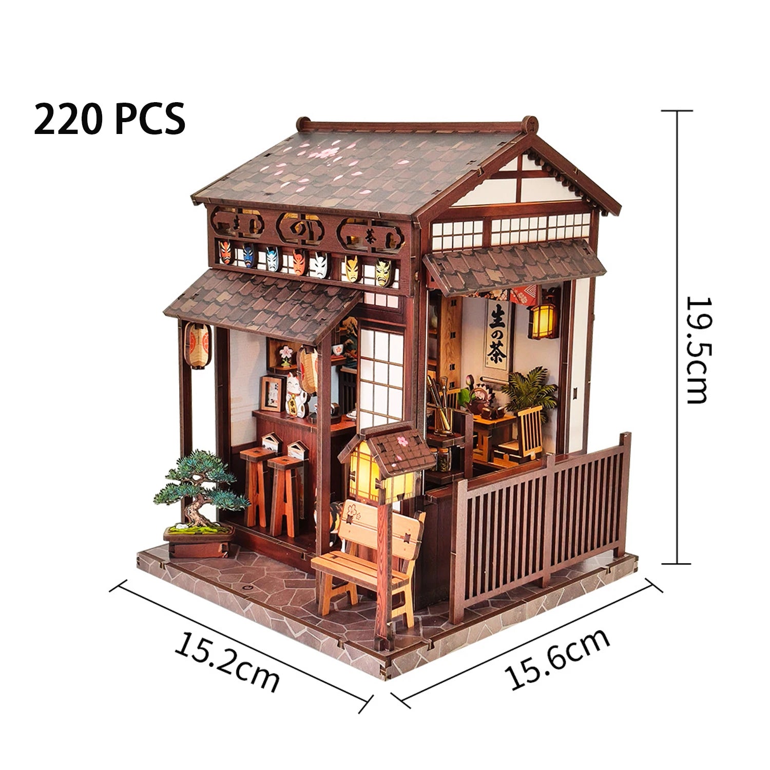 Pavilhão de Chá Sakura em Madeira DIY – Miniatura Artesanal Decorativa para Colecionadores e Presentes Criativos