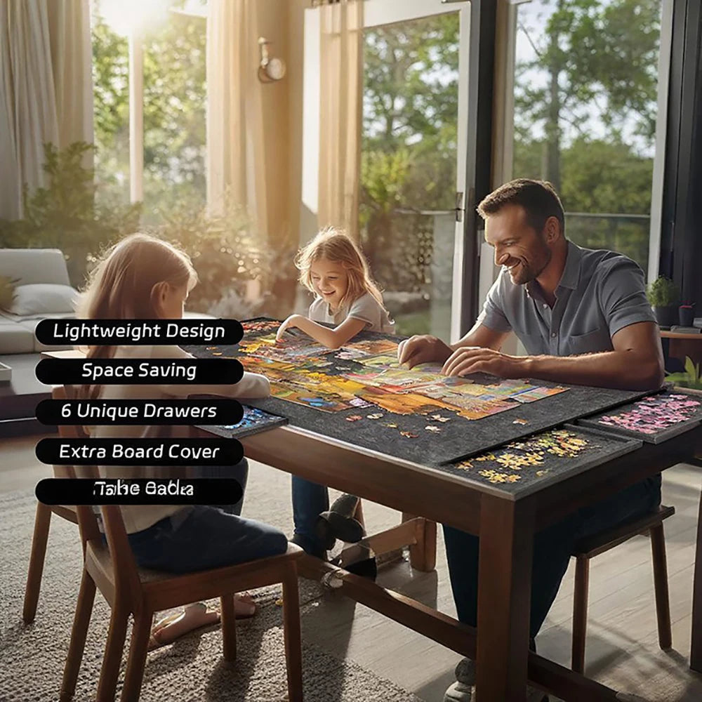 Organizador de Puzzle Portátil com 6 Gavetas (7 Peças) – Suporte Decorativo Artístico em Fibra de Poliéster para Mesa e Home Office