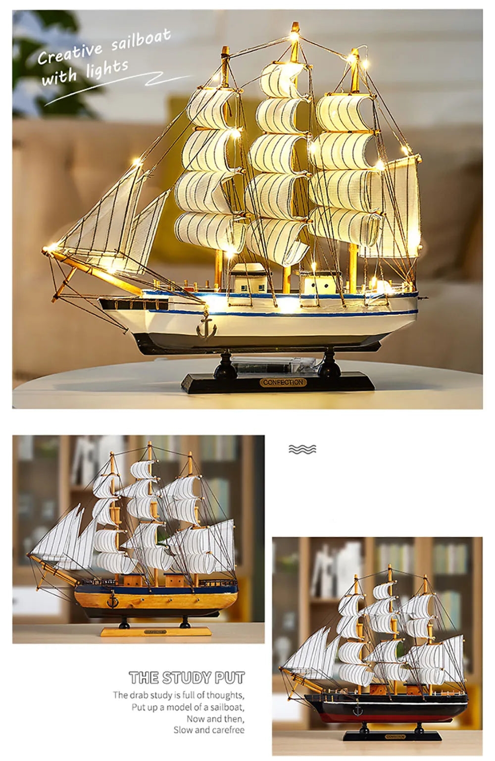 Barco Pirata Decorativo em Madeira Artesanal – Navio Náutico para Decoração de Casa e Escritório
