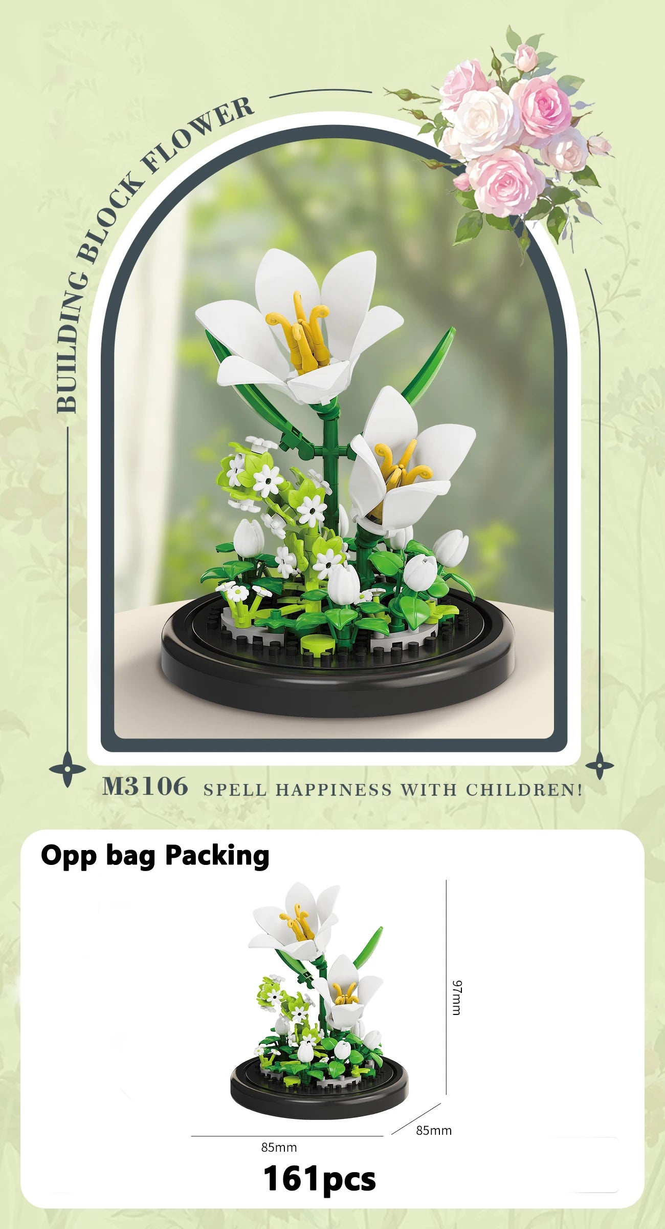 Buquê de Flores Eternas em Mini Blocos – Bonsai Decorativo em Blocos de Montar para Decoração e Presente