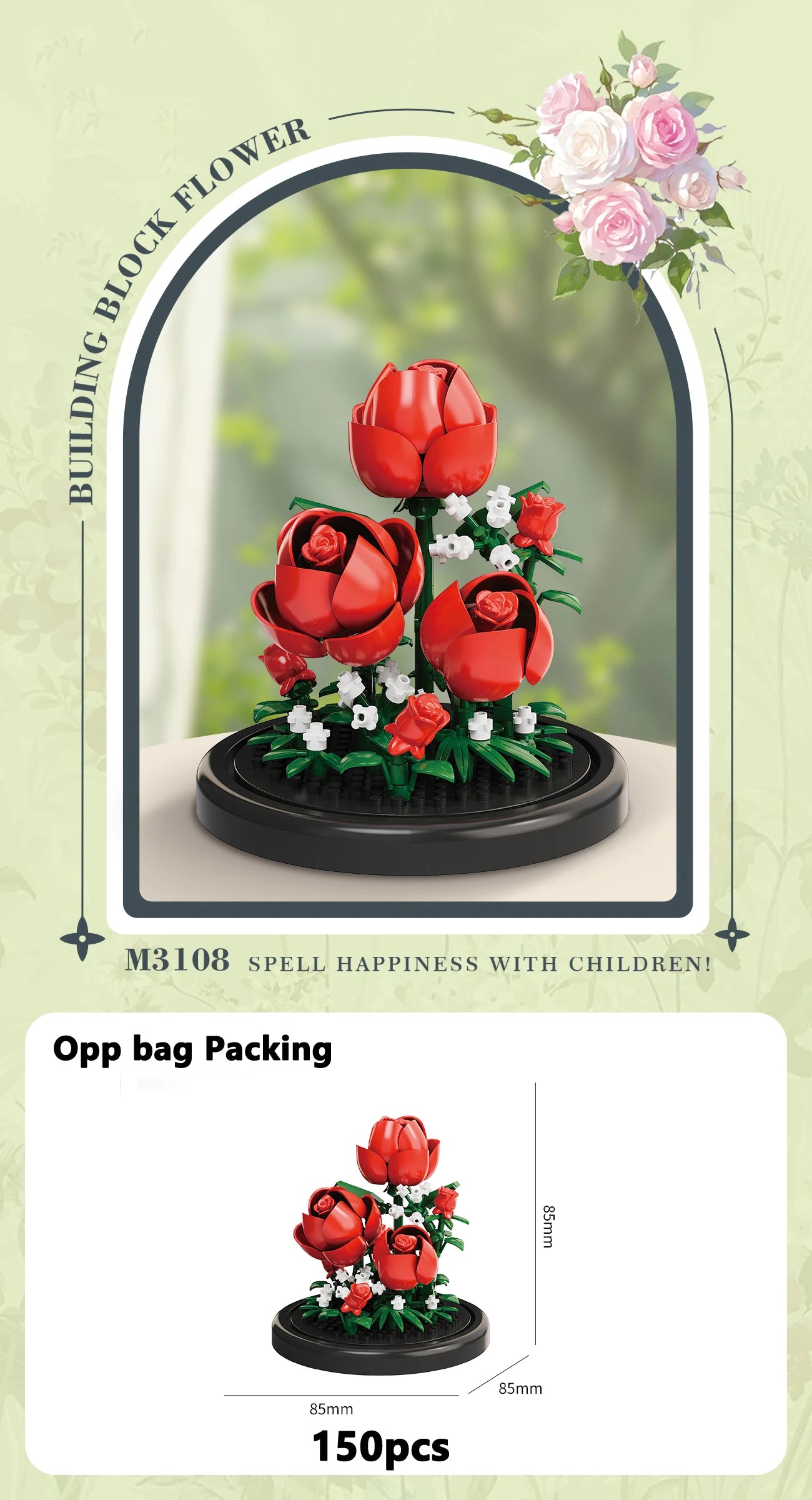 Buquê de Flores Eternas em Mini Blocos – Bonsai Decorativo em Blocos de Montar para Decoração e Presente