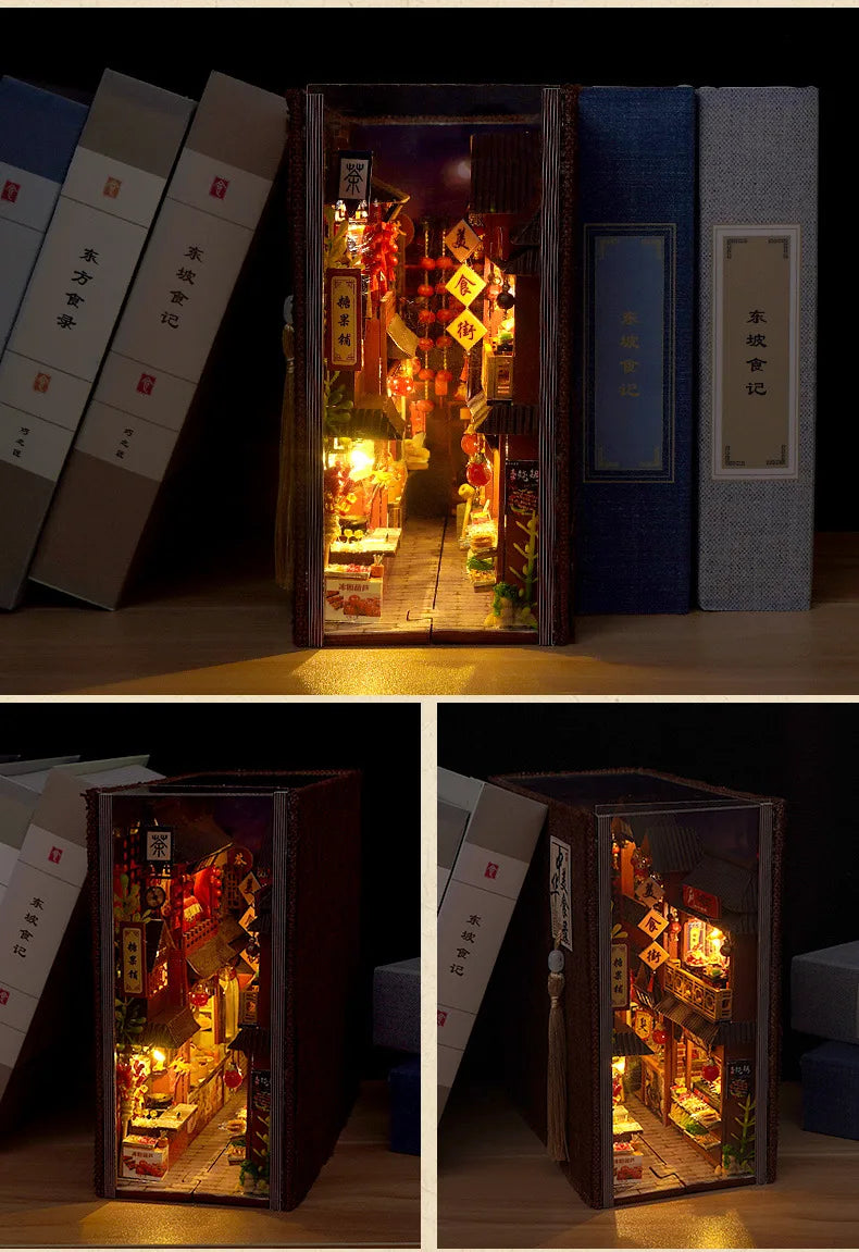 DIY Book Nook Casa de Muñecas Miniatura de Madera para Estantería – Kit Decorativo de Montaje