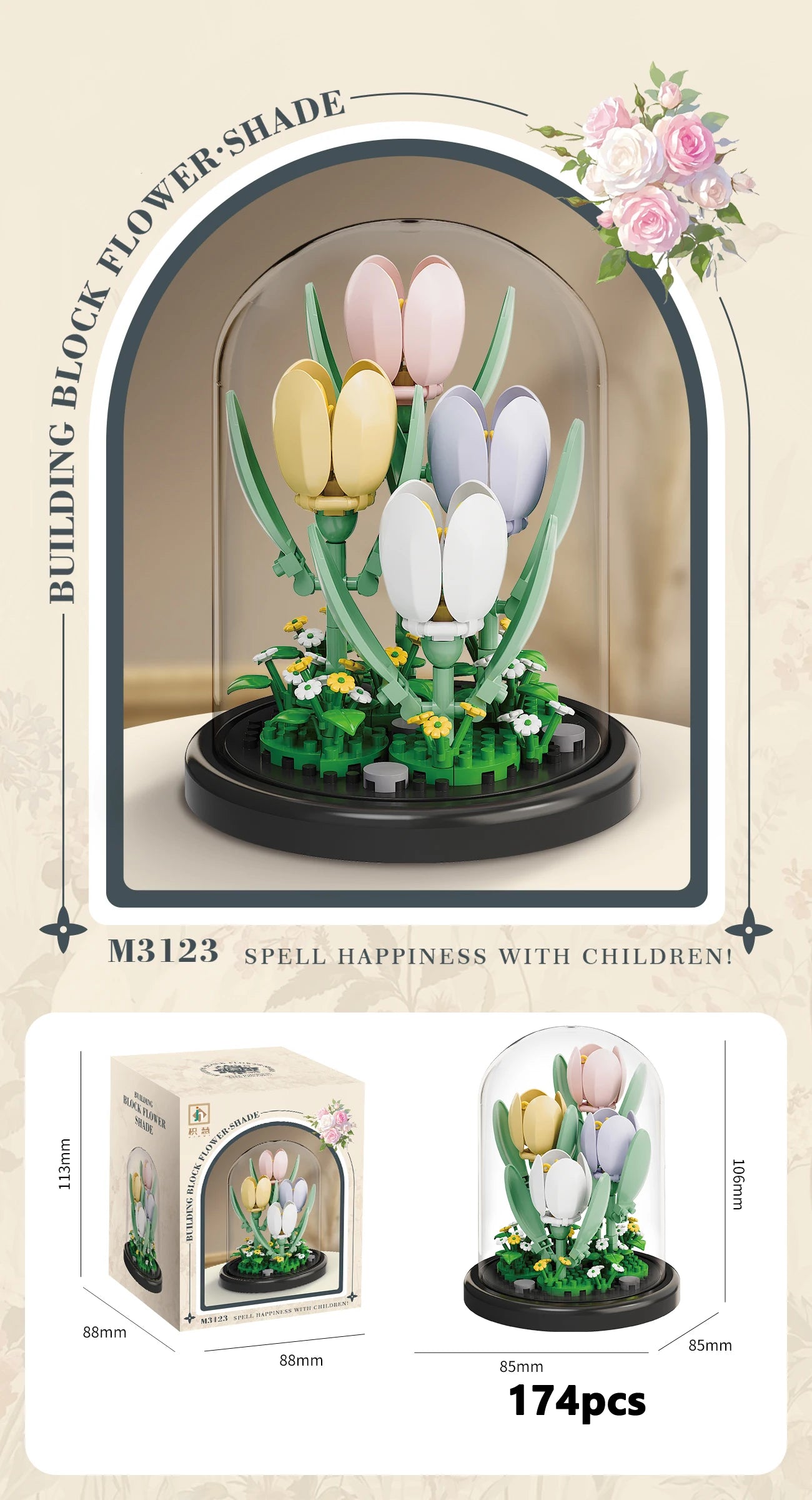 Buquê de Flores Eternas em Mini Blocos – Bonsai Decorativo em Blocos de Montar para Decoração e Presente