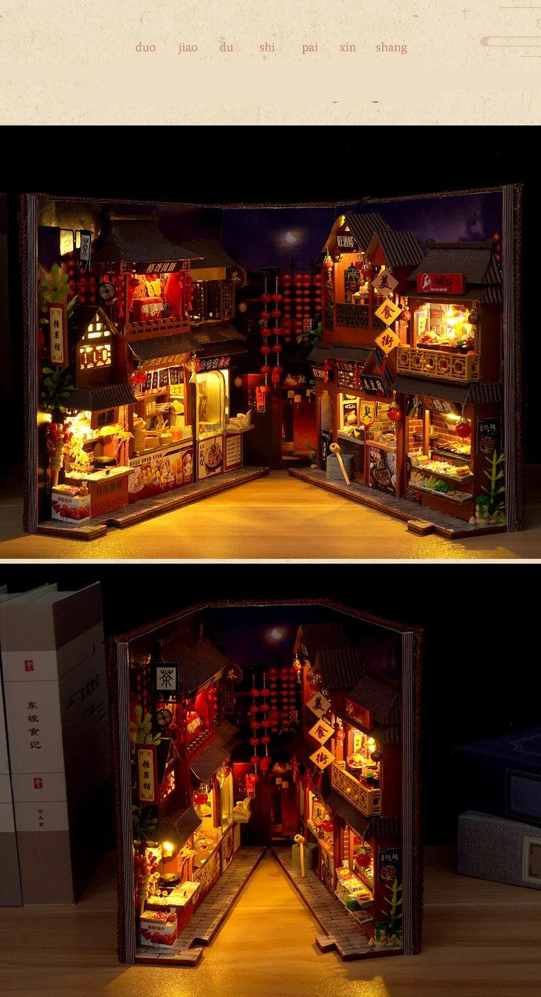 DIY Book Nook Casa de Muñecas Miniatura de Madera para Estantería – Kit Decorativo de Montaje