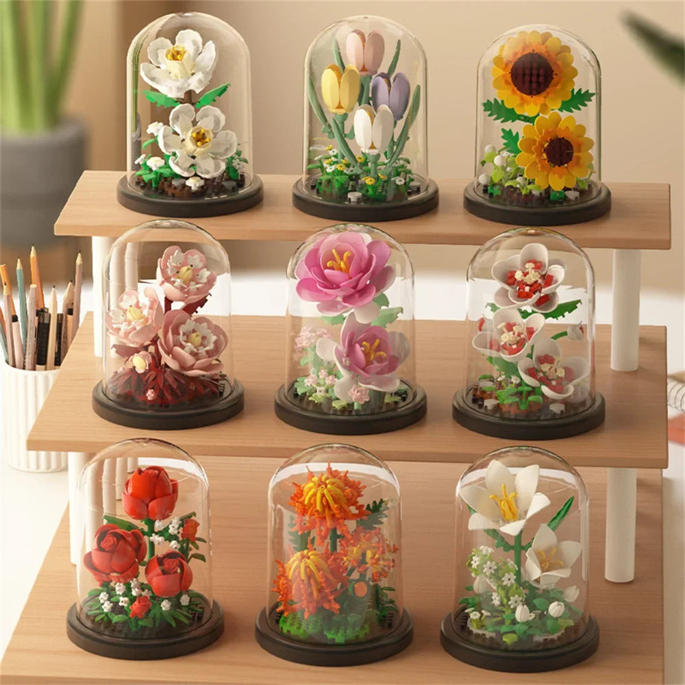 Ramo de Flores Eternas en Mini Bloques – Bonsái Decorativo de Construcción para Hogar y Regalo
