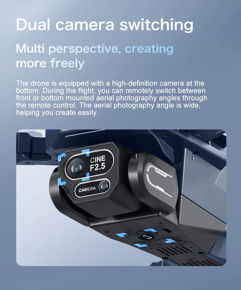 Drone GT8 8K Profissional com Dupla Câmera HD, Controle com Tela, Wi‑Fi 5G, Motor Brushless e Desvio de Obstáculos