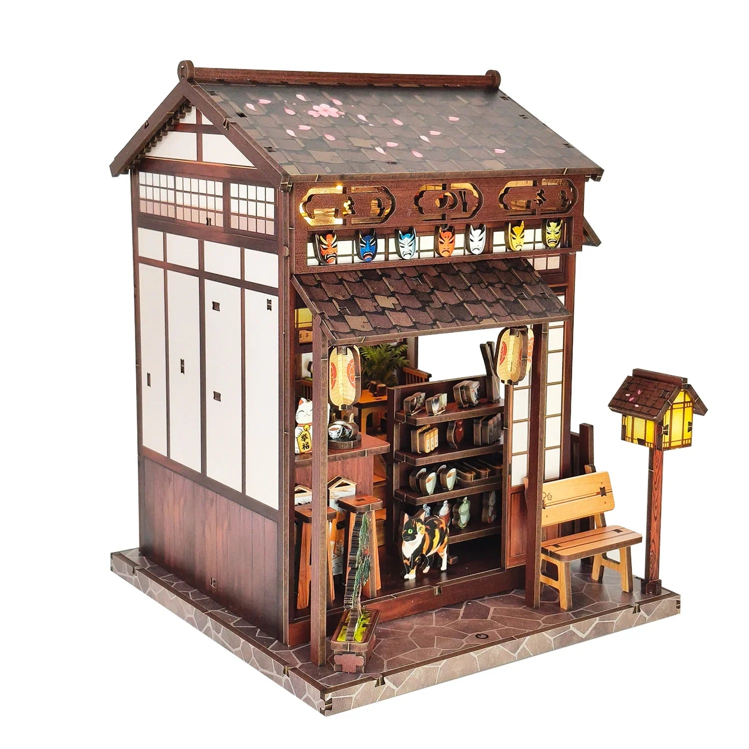 Pavilhão de Chá Sakura em Madeira DIY – Miniatura Artesanal Decorativa para Colecionadores e Presentes Criativos