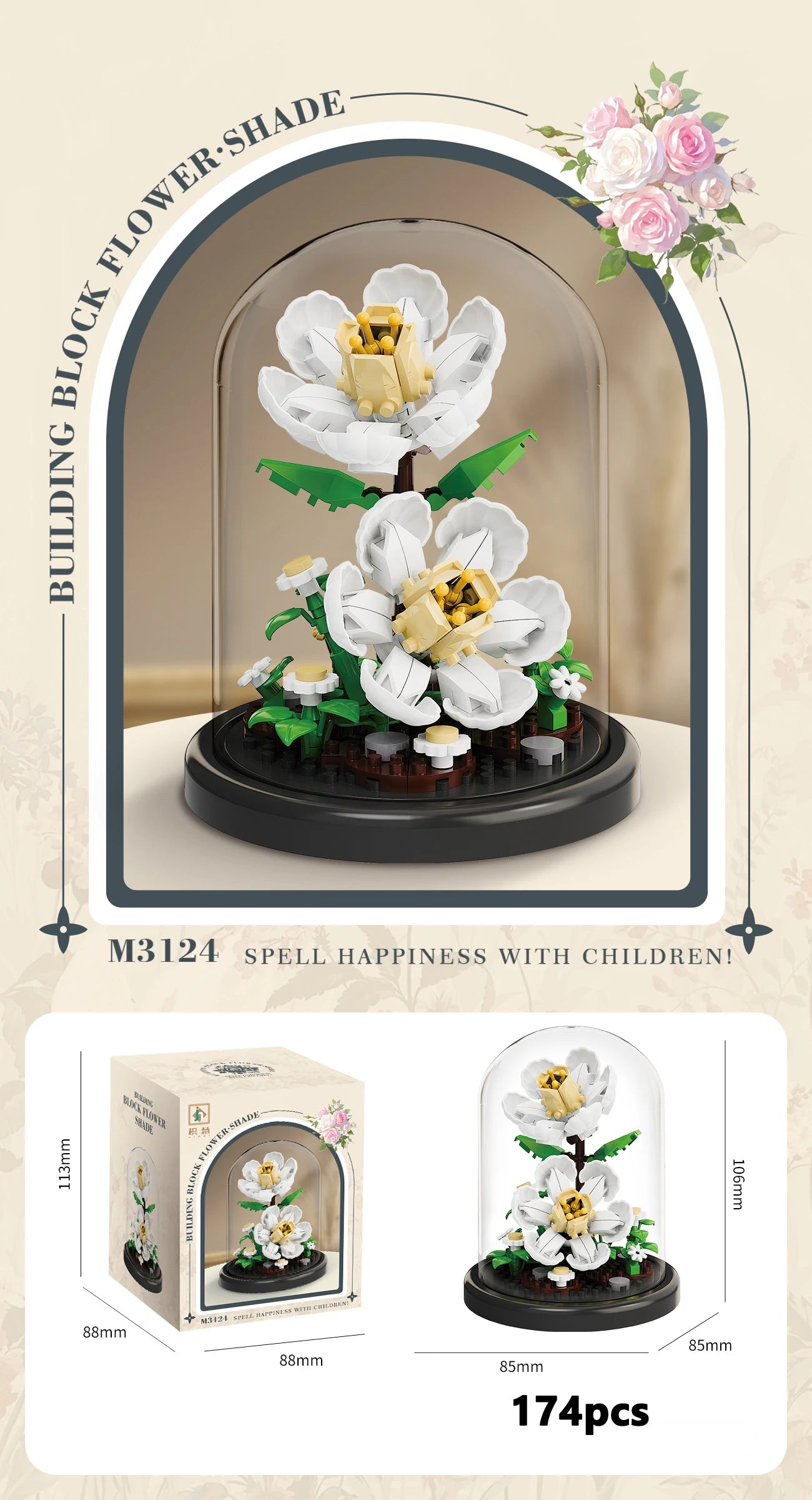 Buquê de Flores Eternas em Mini Blocos – Bonsai Decorativo em Blocos de Montar para Decoração e Presente