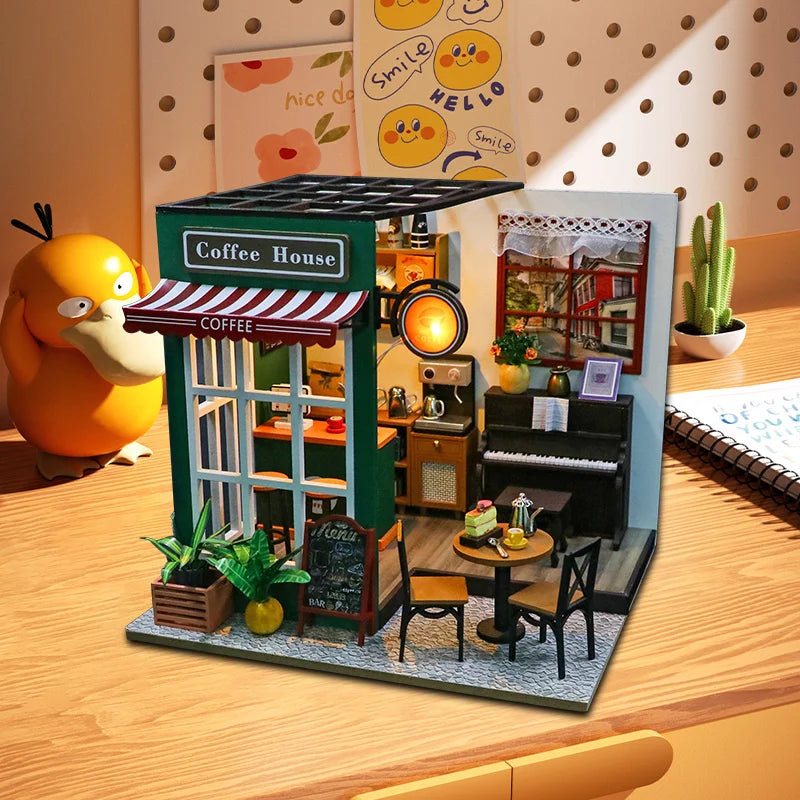 Casa de Muñecas en Miniatura DIY 3D de Madera – Kit de Construcción Artesanal Cafetería | Puzzle Creativo