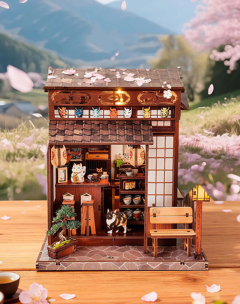 Pabellón de Té Sakura de Madera DIY – Miniatura Artesanal Decorativa para Coleccionistas y Regalos Creativos
