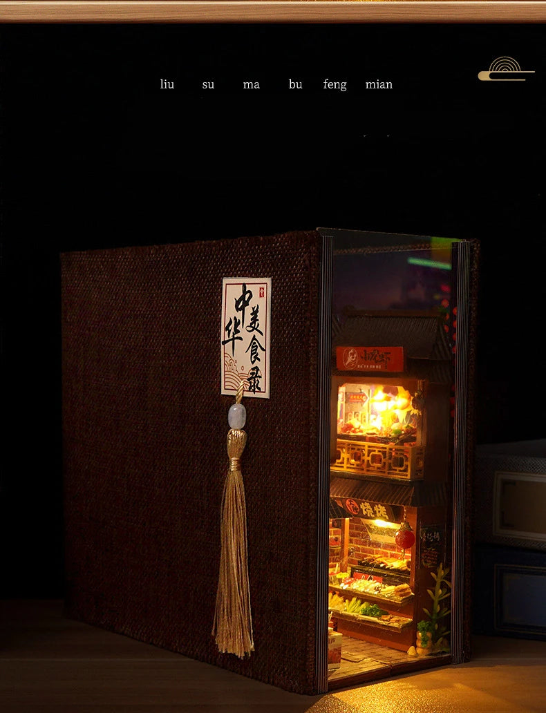 DIY Book Nook Casa de Muñecas Miniatura de Madera para Estantería – Kit Decorativo de Montaje