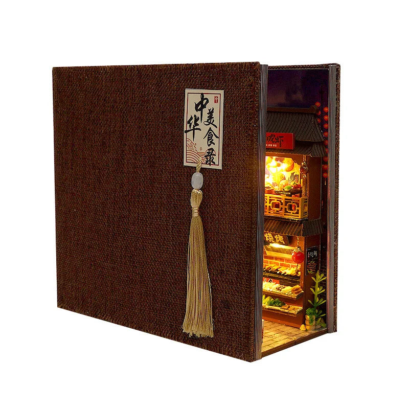 DIY Book Nook Casa de Boneca Miniatura em Madeira para Estante – Kit de Montagem Decorativo Artesanal