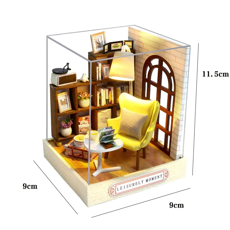 Casa de Bonecas em Miniatura DIY 3D em Madeira – Kit de Construção Artesanal Café | Puzzle Criativo Educativo