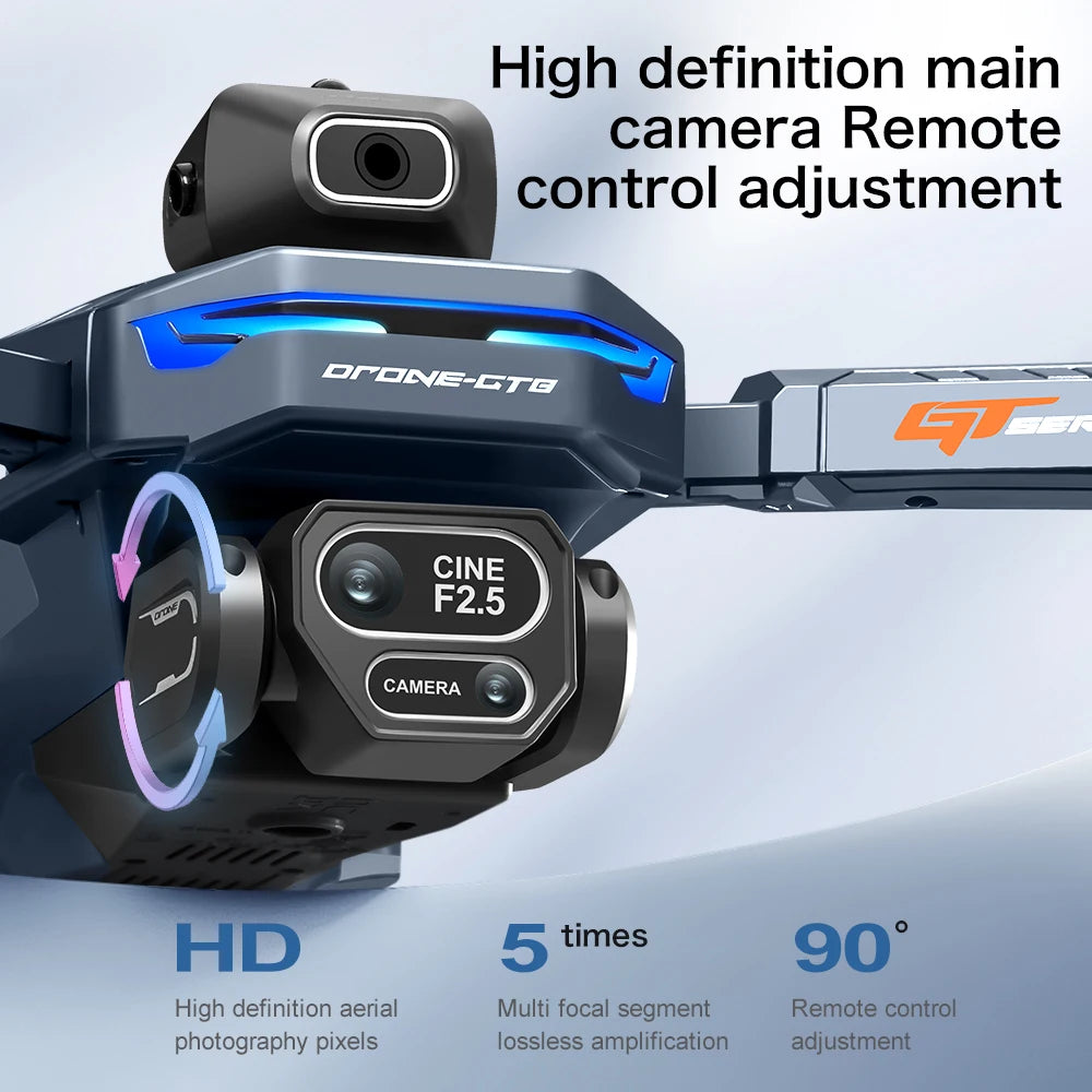 Drone GT8 8K Profissional com Dupla Câmera HD, Controle com Tela, Wi‑Fi 5G, Motor Brushless e Desvio de Obstáculos