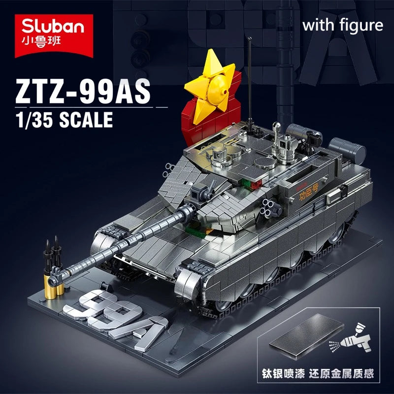 Blocos de Montar Militar Sluban – Avião Caça, Bombardeiro, Helicóptero e Tanque ZTZ-99 MOC Compatível com LEGO