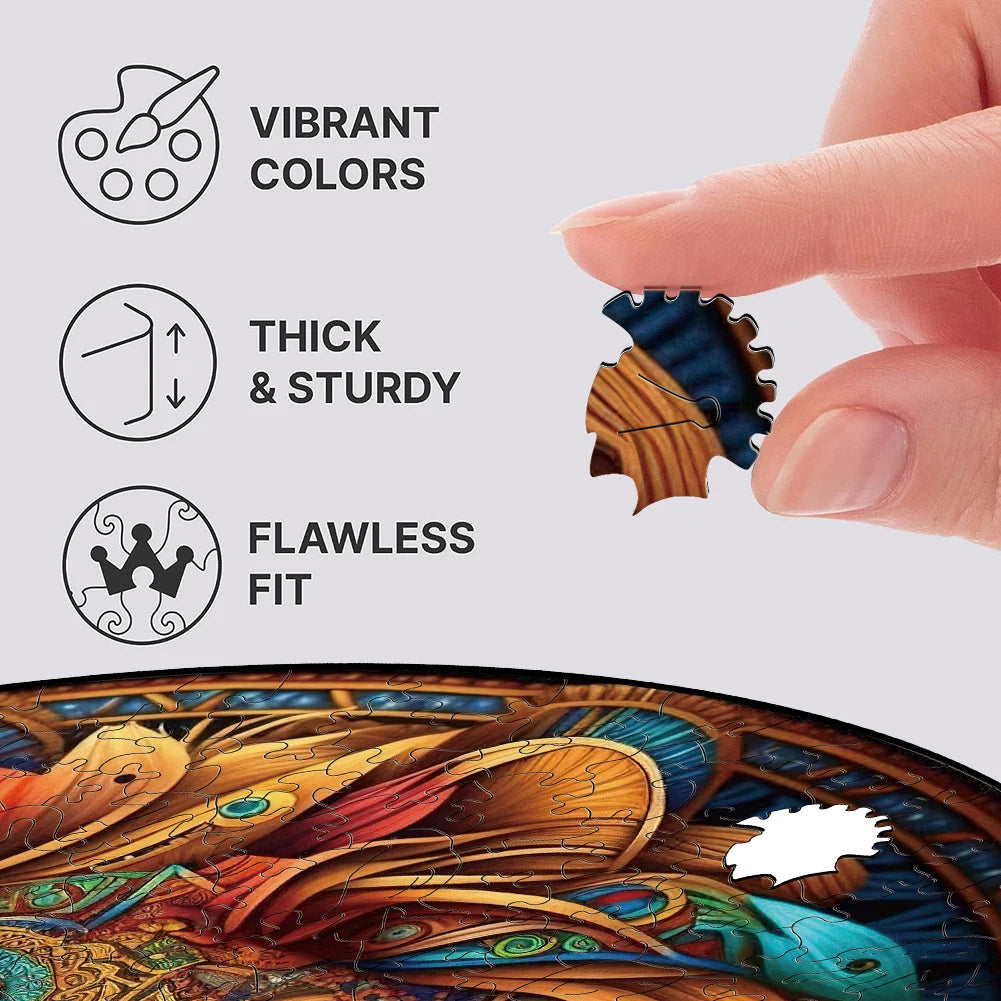 Puzzle de Madeira Mandala Leão 3D – Quebra-Cabeças Educativo Criativo