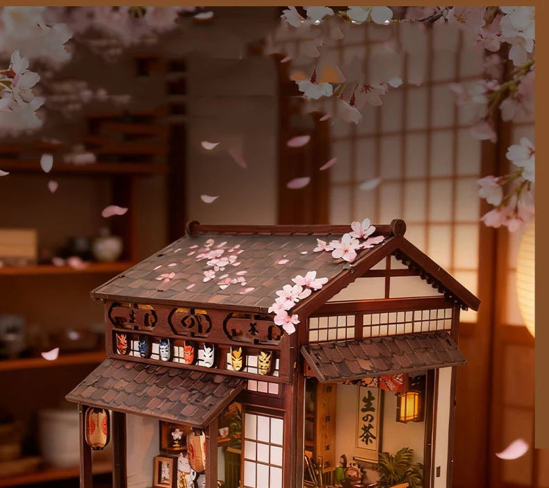 Pabellón de Té Sakura de Madera DIY – Miniatura Artesanal Decorativa para Coleccionistas y Regalos Creativos
