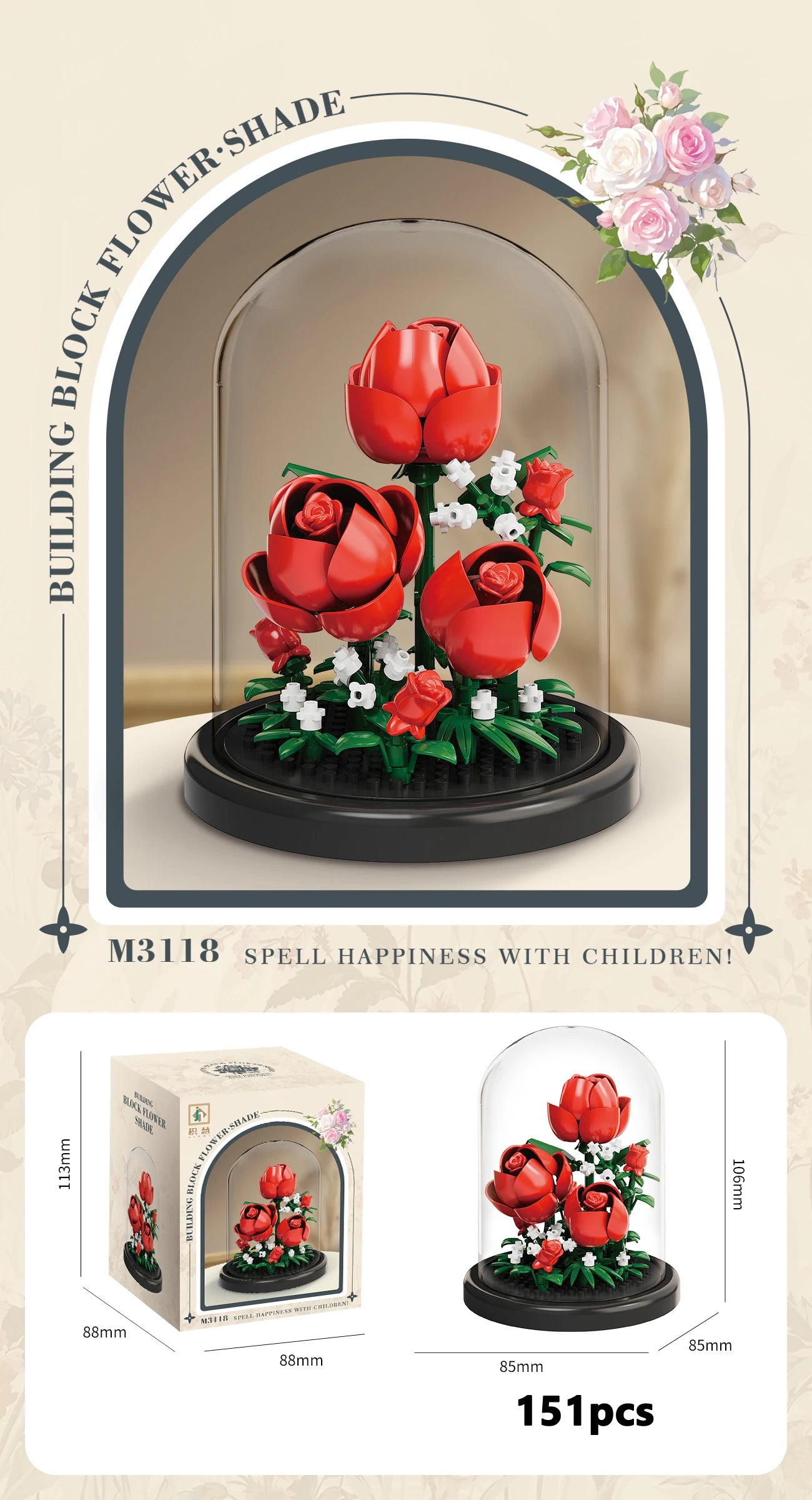 Buquê de Flores Eternas em Mini Blocos – Bonsai Decorativo em Blocos de Montar para Decoração e Presente