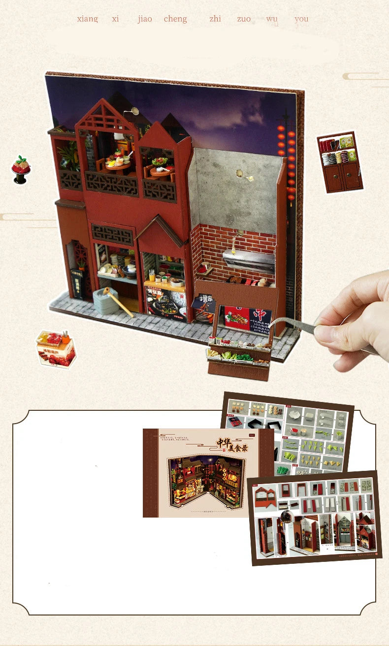 DIY Book Nook Casa de Muñecas Miniatura de Madera para Estantería – Kit Decorativo de Montaje