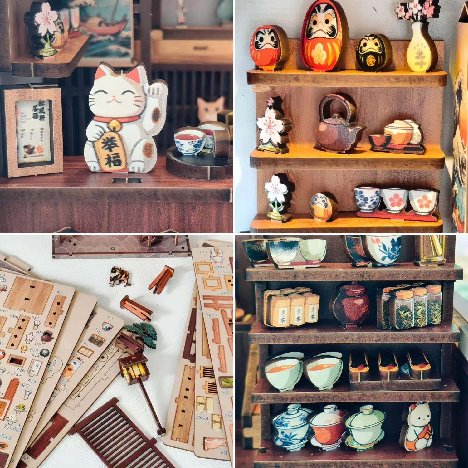 Pavilhão de Chá Sakura em Madeira DIY – Miniatura Artesanal Decorativa para Colecionadores e Presentes Criativos