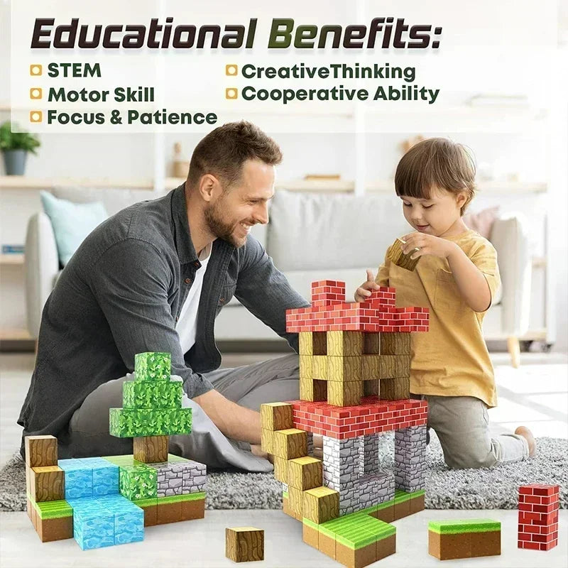 Blocos de Construção Magnéticos Montessori – Brinquedo Educativo STEM Sensorial para Crianças 3+ Anos