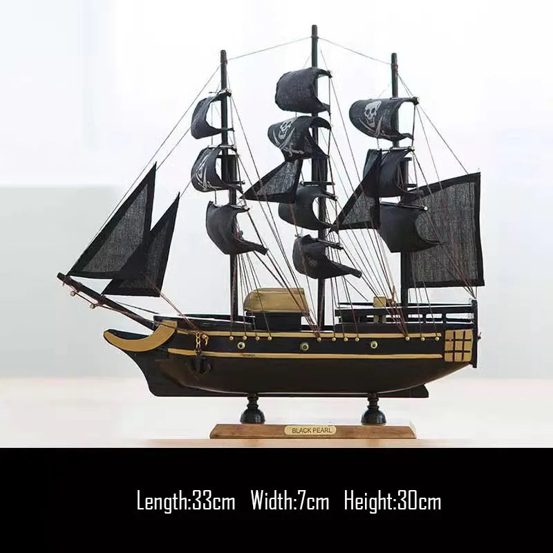 Barco Pirata Decorativo em Madeira Artesanal – Navio Náutico para Decoração de Casa e Escritório