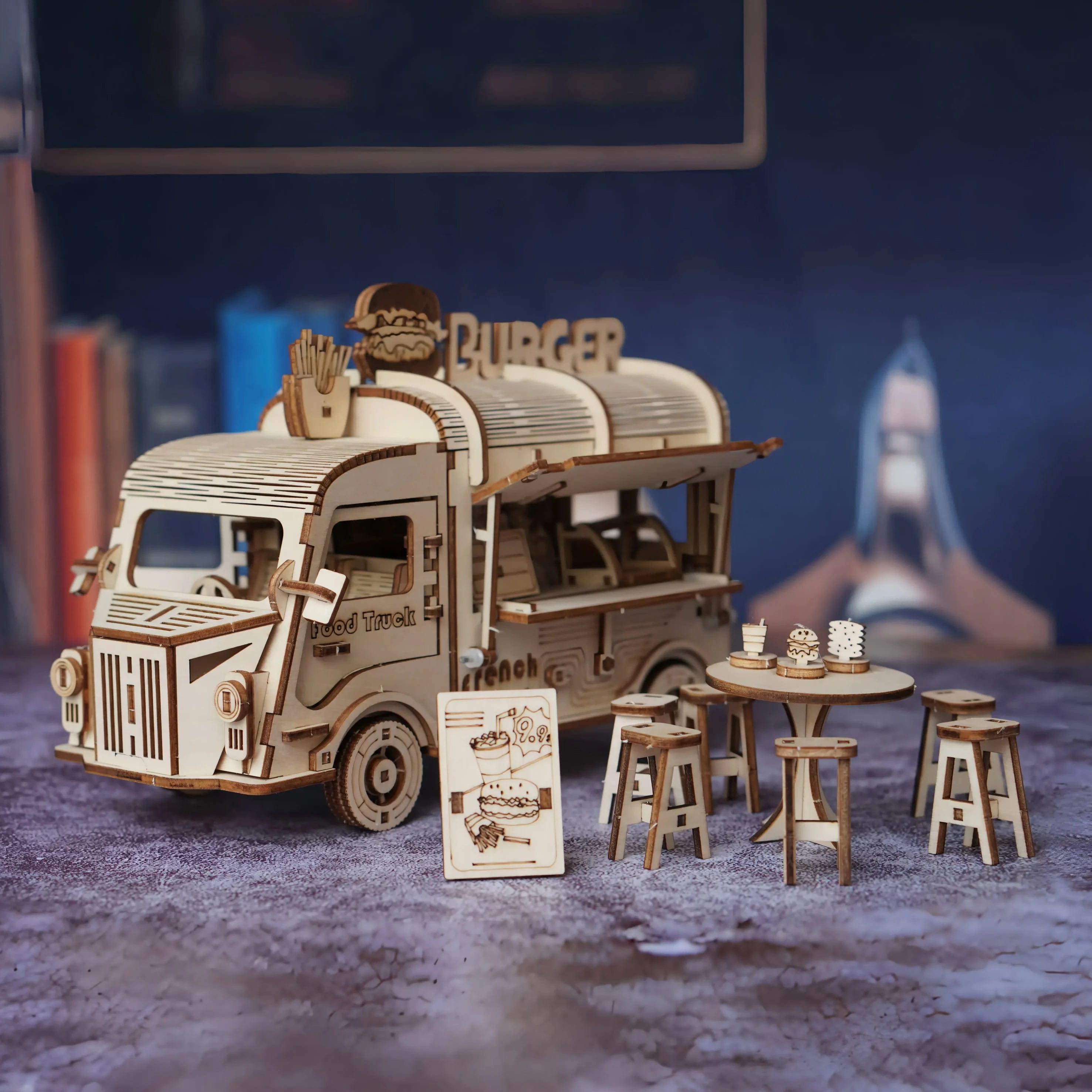 Quebra-Cabeça 3D de Madeira Caminhão de Fast Food – Modelos Artesanais de Caminhão, Ônibus e Carro – Brinquedo DIY Decorativo e Presente Criativo
