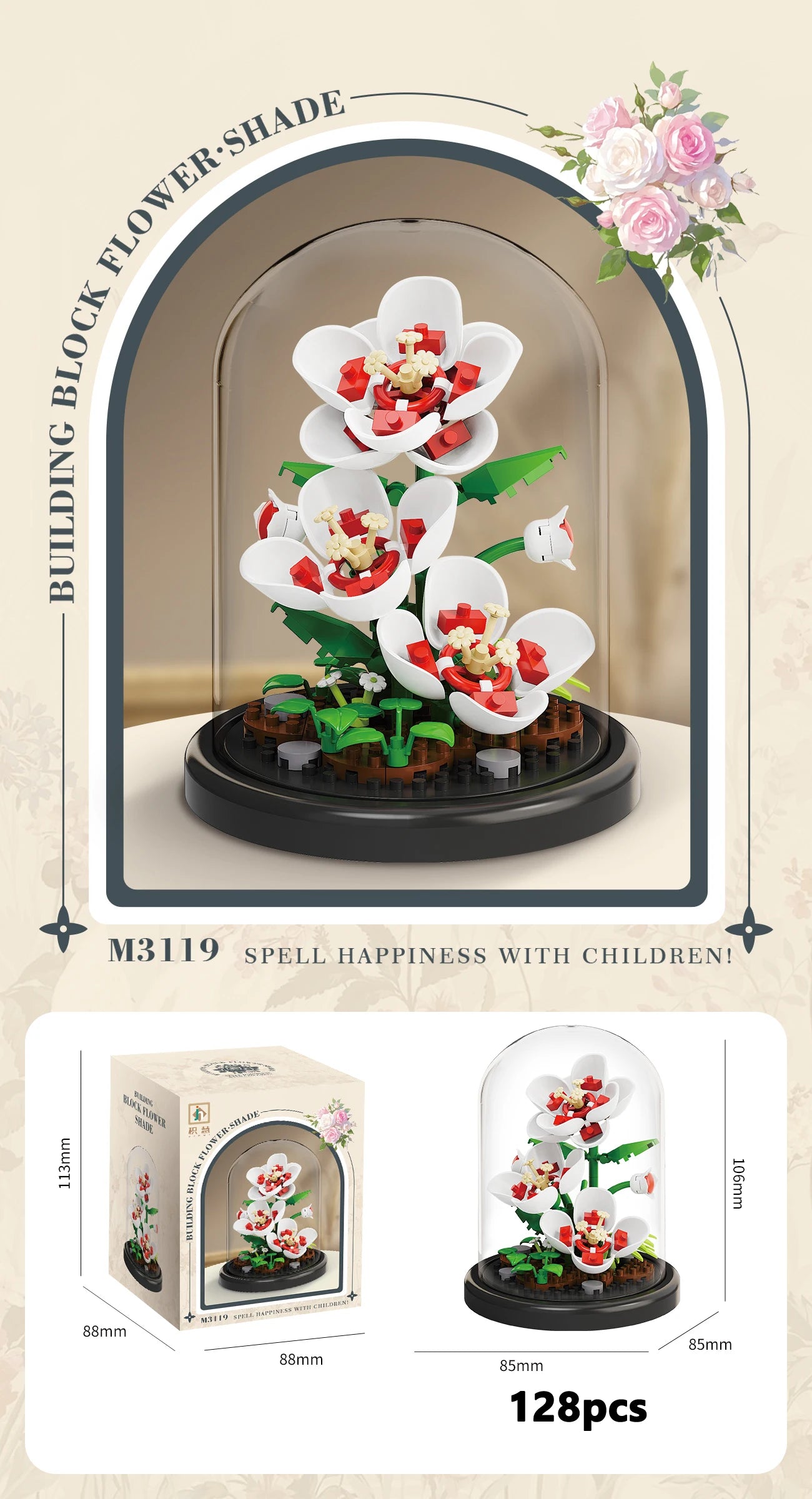 Buquê de Flores Eternas em Mini Blocos – Bonsai Decorativo em Blocos de Montar para Decoração e Presente