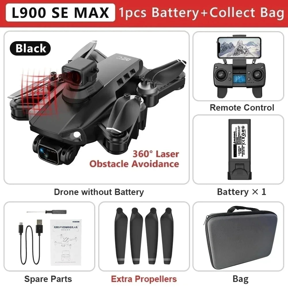 Drone L900 Pro SE MAX GPS 4K – Câmara Dupla HD, 5G WiFi e Radar de Obstáculos 360°