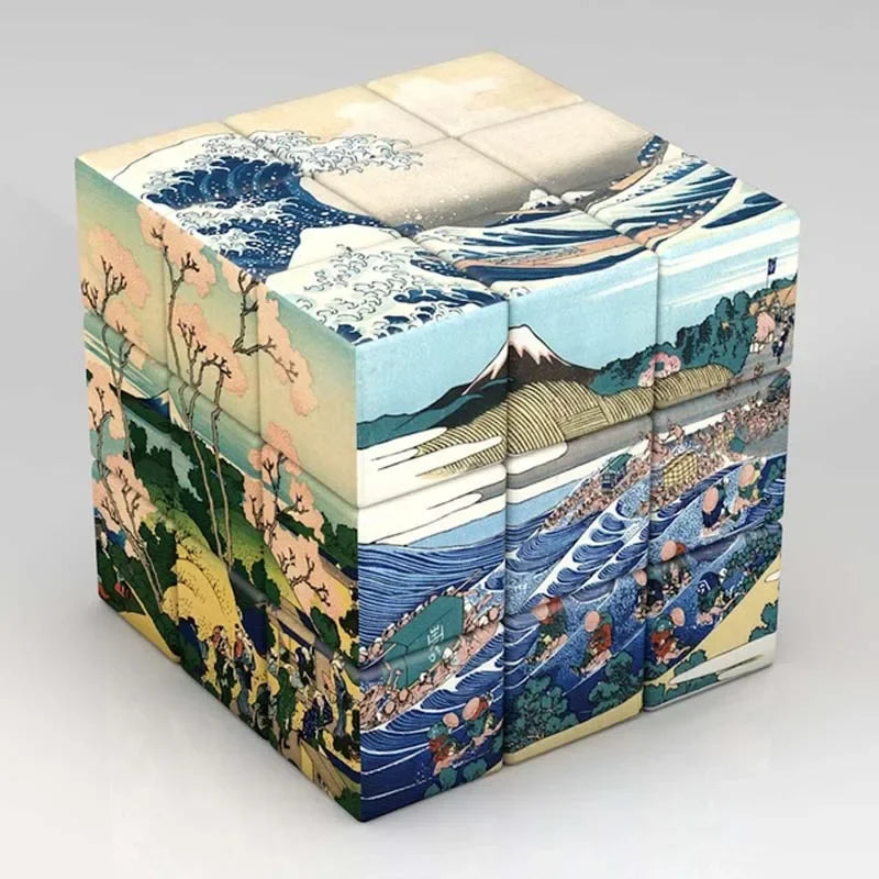 Cubo Mágico 3x3x3 Gogh Lisa com Estampa Japonesa Hokusai – Quebra-Cabeça Educativo Magnético