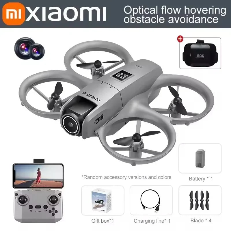 Drone Xiaomi D16 Mini 8K com Dupla Câmera, GPS e Desvio de Obstáculos – Profissional, Compacto e Estável