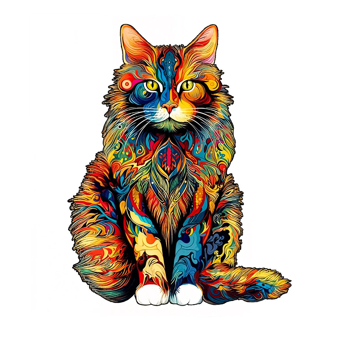 Puzzle de Madeira com Padrão de Gato Único – Formato Irregular, Brinquedo Educativo e Decorativo