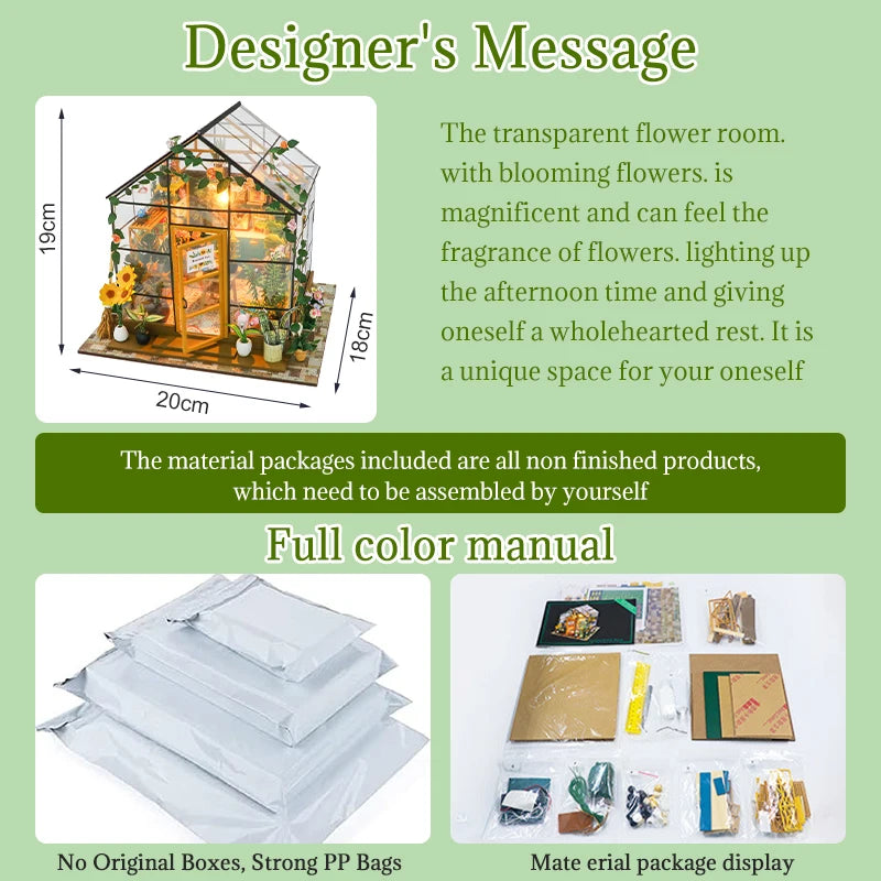 Casa de Muñecas Mini DIY Flower House 3D de Madera – Kit Artesanal de Montaje con Muebles Decorativos