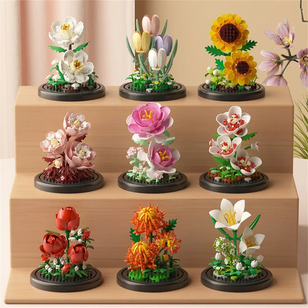 Ramo de Flores Eternas en Mini Bloques – Bonsái Decorativo de Construcción para Hogar y Regalo