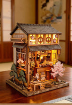 Pabellón de Té Sakura de Madera DIY – Miniatura Artesanal Decorativa para Coleccionistas y Regalos Creativos
