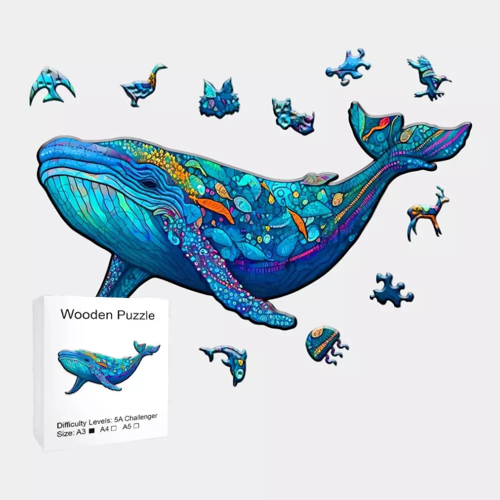 Quebra‑Cabeça de Madeira Baleia – Formato Irregular, Alta Qualidade, Puzzle Artístico para Adultos