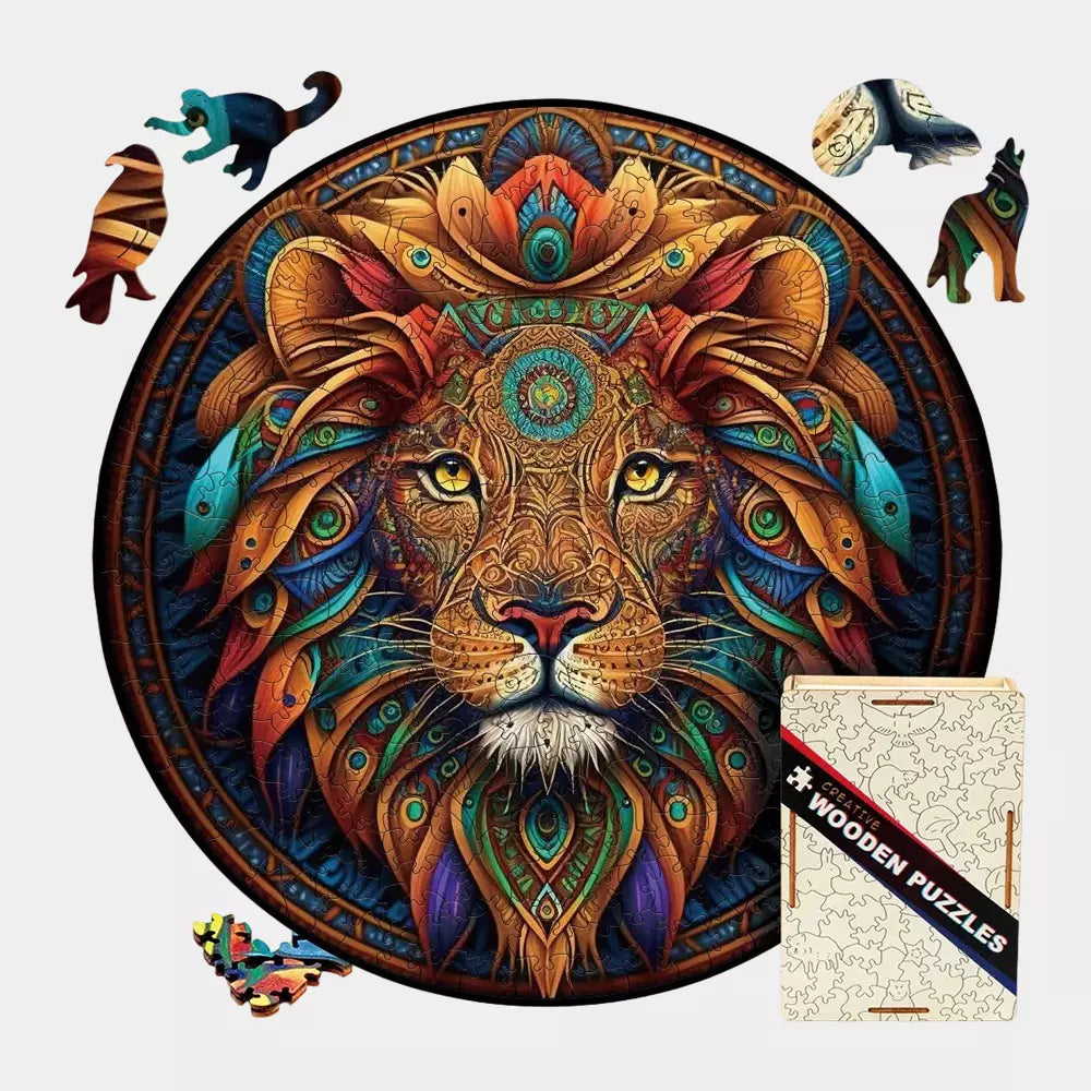 Puzzle de Madeira Mandala Leão 3D – Quebra-Cabeças Educativo Criativo