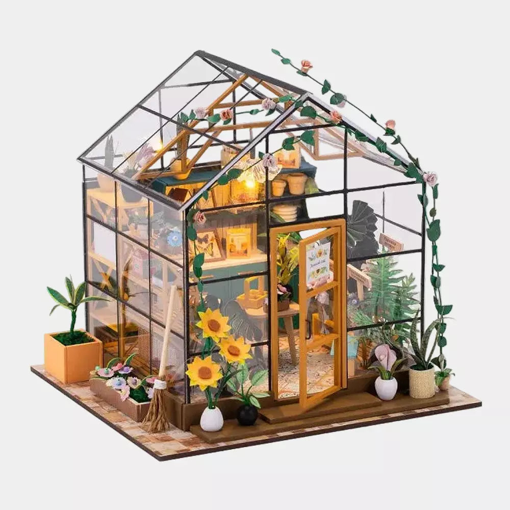 Casa de Boneca Mini DIY Flower House 3D em Madeira – Kit Artesanal de Montagem com Móveis para Decoração
