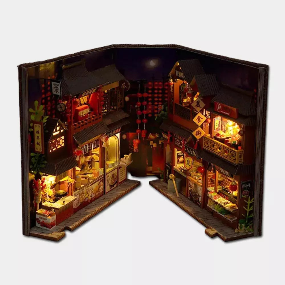 DIY Book Nook Casa de Boneca Miniatura em Madeira para Estante – Kit de Montagem Decorativo Artesanal