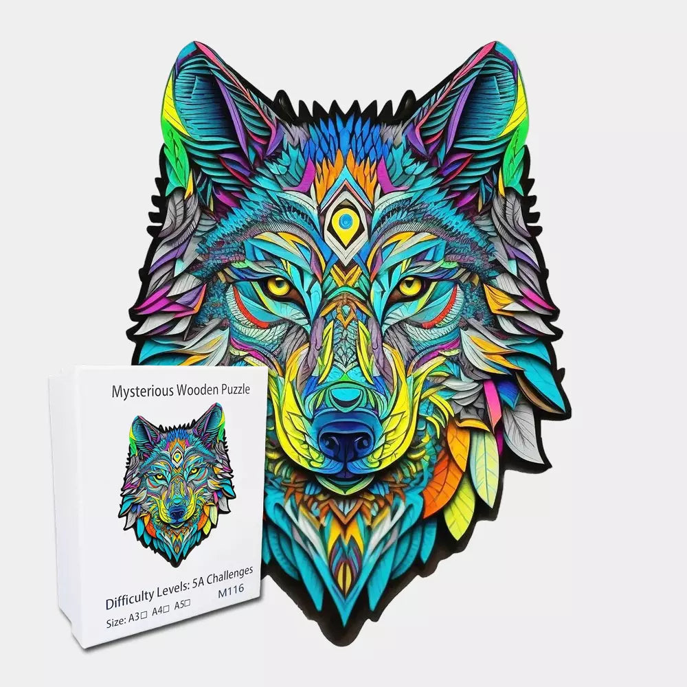 Puzzle de Madeira Lobo em Formato Irregular 3D – Jogo Educativo Criativo para Crianças e Adultos